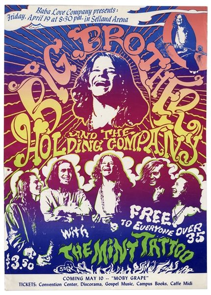 One of the Rarest of 1960s Rock Posters -- Janis Joplin & Big Brother and the Holding Company Poster From April 1968 -- Featured in ''Art of Rock''